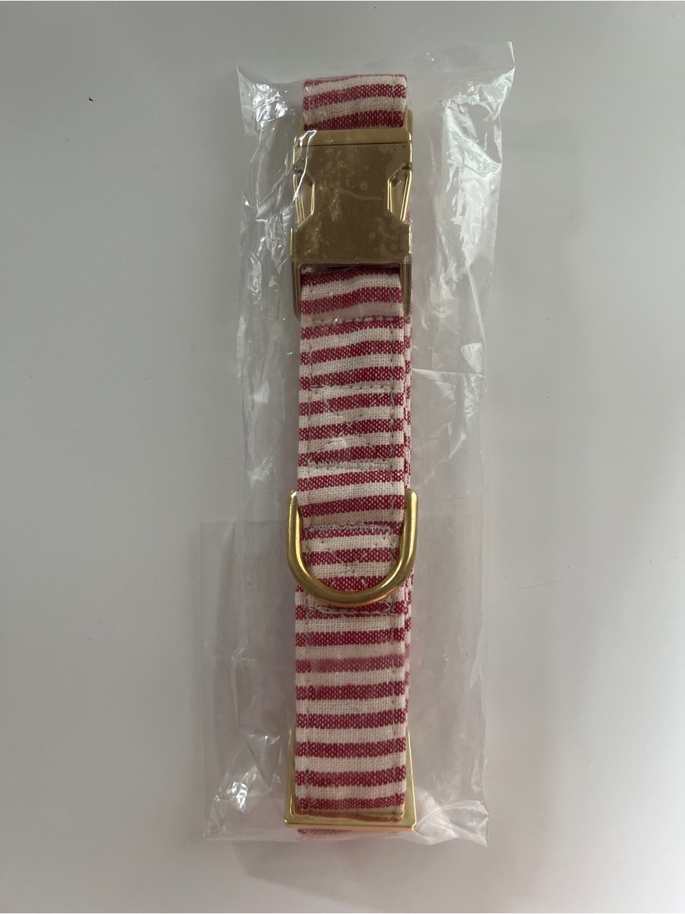 Foggy dog Striped Red & White Dog Collar with Gold Hardware NEW